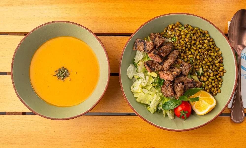 Izgara Köfteli, maş fasulyeli hafif menü (gi, yl)  